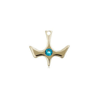 14kt Gold Holy Spirit Medal with a 3mm Zircon Swarovski stone