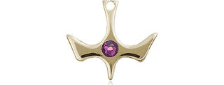 14kt Gold Holy Spirit Medal with a 3mm Amethyst Swarovski stone