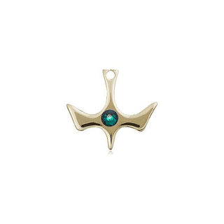 14kt Gold Holy Spirit Medal with a 3mm Emerald Swarovski stone