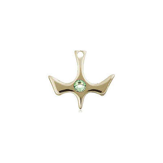 14kt Gold Holy Spirit Medal with a 3mm Peridot Swarovski stone