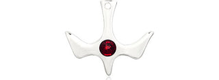 Sterling Silver Holy Spirit Pendant with a 3mm Garnet Swarovski stone on an 18-inch Sterling Silver Light Curb Chain