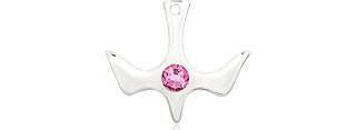 Sterling Silver Holy Spirit Pendant with a 3mm Rose Swarovski stone on an 18-inch Sterling Silver Light Curb Chain