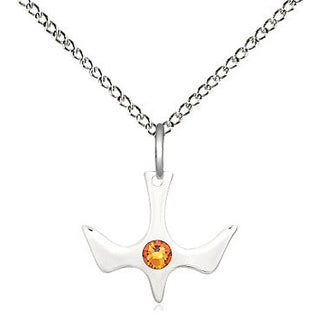 Sterling Silver Holy Spirit Pendant with 3mm Topaz Swarovski stone Necklace