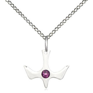 Sterling Silver Holy Spirit Pendant with 3mm Amethyst Swarovski stone Necklace