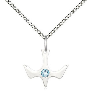 Sterling Silver Holy Spirit Pendant with 3mm Aqua Swarovski stone Necklace