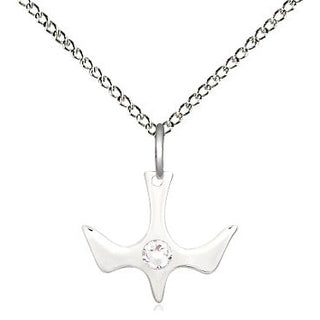 Sterling Silver Holy Spirit Pendant with 3mm Crystal Swarovski stone Necklace