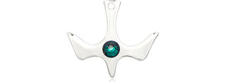 Sterling Silver Holy Spirit Pendant with a 3mm Emerald Swarovski stone on an 18-inch Sterling Silver Light Curb Chain