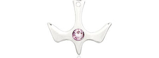 Sterling Silver Holy Spirit Pendant with a 3mm Light Amethyst Swarovski stone on an 18-inch Sterling Silver Light Curb Chain