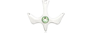 Sterling Silver Holy Spirit Pendant with a 3mm Peridot Swarovski stone on an 18-inch Sterling Silver Light Curb Chain