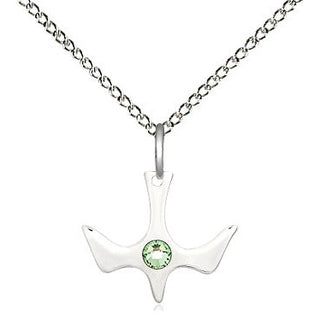 Sterling Silver Holy Spirit Pendant with 3mm Peridot Swarovski stone Necklace