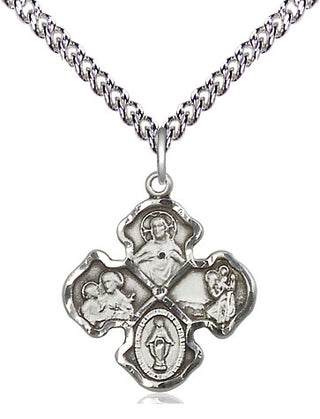 Sterling Silver 4-Way Medal Religious Jewelry