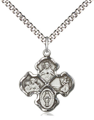 Sterling Silver 4-Way Medal Religious Jewelry