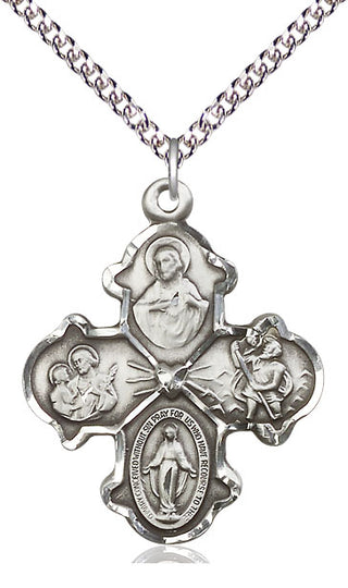 Sterling Silver 4-Way Medal Catholic Jewelry