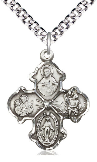 Sterling Silver 4-Way Medal Catholic Jewelry