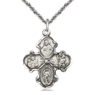 Sterling Silver 4-Way Medal Catholic Jewelry