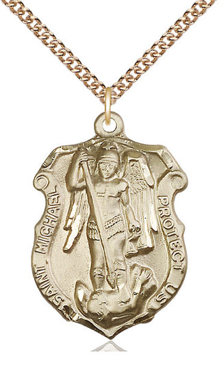 14kt Gold Filled Saint Michael the Archangel Shield Medal Catholic Jewelry Engraved Catholic Saint Jewelry
