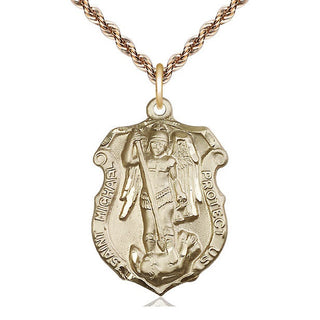 14kt Gold Filled Saint Michael the Archangel Shield Medal Catholic Jewelry Engraved Catholic Saint Jewelry