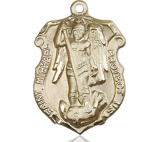 14kt Gold Saint Michael the Archangel Shield Medal Engraved Catholic Saint Jewelry