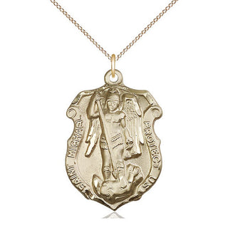 14kt Gold Saint Michael the Archangel Shield Medal Engraved Catholic Saint Jewelry
