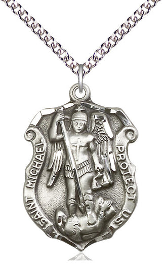 Sterling Silver Saint Michael the Archangel Shield Medal Catholic Jewelry Engraved Catholic Saint Jewelry