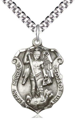 Sterling Silver Saint Michael the Archangel Shield Medal Catholic Jewelry Engraved Catholic Saint Jewelry