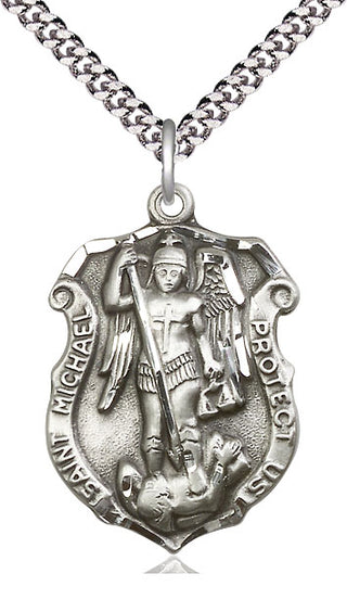 Sterling Silver Saint Michael the Archangel Shield Medal Catholic Jewelry Engraved Catholic Saint Jewelry