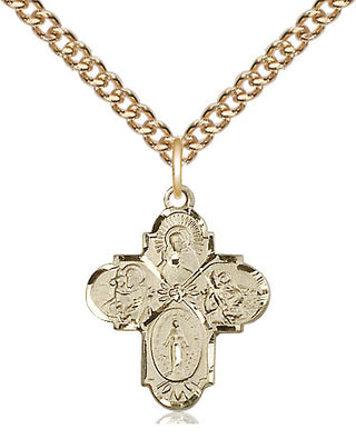 14kt Gold Filled 4-Way Medal Religious Jewelry
