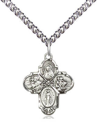 Sterling Silver 4-Way Medal Religious Jewelry