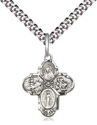 Sterling Silver 4-Way Medal Religious Jewelry