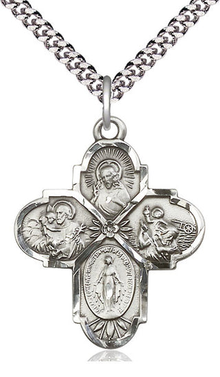 Sterling Silver 4-Way Medal Catholic Jewelry