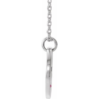 Sterling Silver Imitation Ruby Pierced Cross Disc 16-18" Necklace 