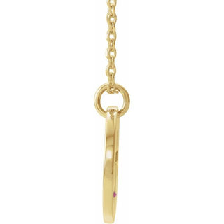 14K Yellow Natural Ruby Pierced Cross Disc 16-18" Necklace