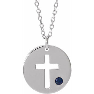 Sterling Silver Imitation Blue Sapphire Pierced Cross Disc 16-18" Necklace 