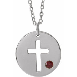 Sterling Silver Imitation Mozambique Garnet Pierced Cross Disc 16-18" Necklace 