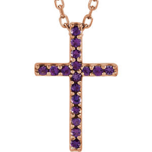 14K Rose Amethyst Cross 16" Necklace