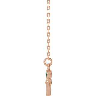 14K Rose Natural Emerald Sideways Cross 16-18" Necklace