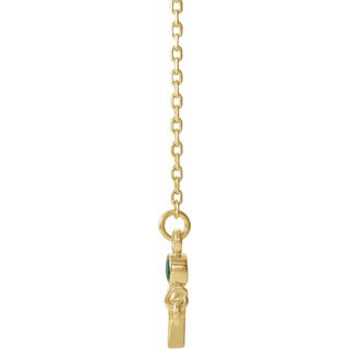 14K Yellow Lab-Grown Emerald Sideways Cross 16-18" Necklace