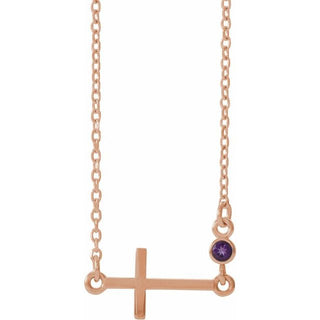 14K Rose Natural Amethyst Sideways Cross 16-18" Necklace