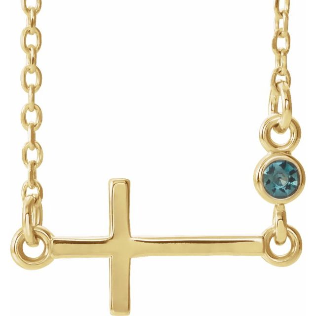14K Gold Alexandrite Sideways Accented Cross 16-18