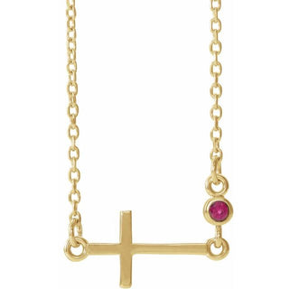 14K Yellow Natural Ruby Sideways Cross 16-18" Necklace
