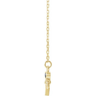 14K Yellow Lab-Grown Blue Sapphire Sideways Cross 16-18" Necklace 