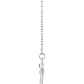 14K White Natural Blue Sapphire Sideways Cross 16-18" Necklace