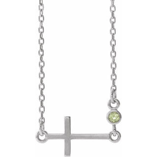 Sterling Silver Natural Peridot Sideways Cross 16-18" Necklace