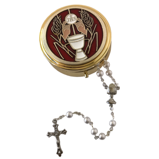 Girl's First Holy Communion Enameled Rosary Case With Rosary