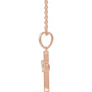 14K Rose .06 CTW Natural Diamond Cluster Cross 16-18" Necklace  