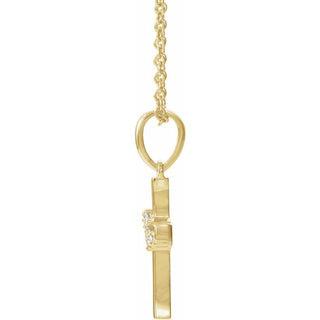 14K Yellow .06 CTW Natural Diamond Cluster Cross 16-18" Necklace  