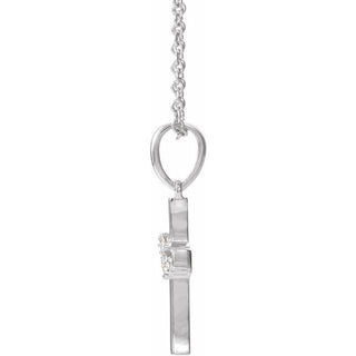 14K White .06 CTW Natural Diamond Cluster Cross 16-18" Necklace  