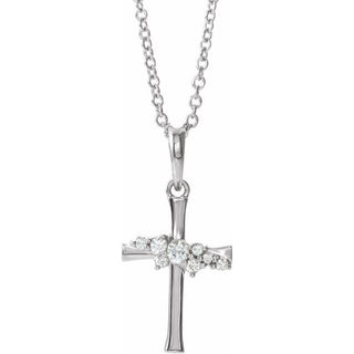 14K White .06 CTW Natural Diamond Cluster Cross 16-18" Necklace  
