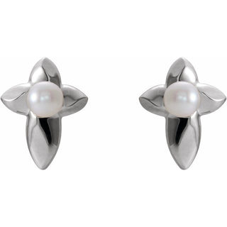 14K White Cultured White Freshwater Pearl Cross Earrings
