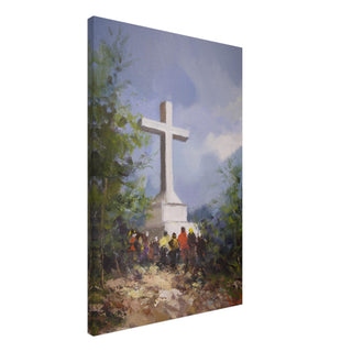 Hilltop Cross with Pilgrims Canvas Print - view 2